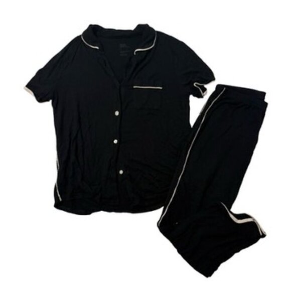 Stars Above Black Pajama Set Short Sleeve Button Up Pants Size S - Picture 2 of 4